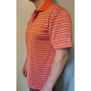 Nike Golf Shirt Mens Large Red White Stripe Polo Dri Fit Short Sleeve Golfer
